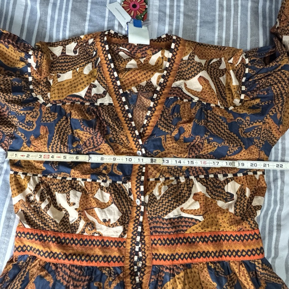 Farm Rio By Anthropology V-Neck Dress Geometric Jaguar Print Tiered Sz X-Large - Picture 14 of 16